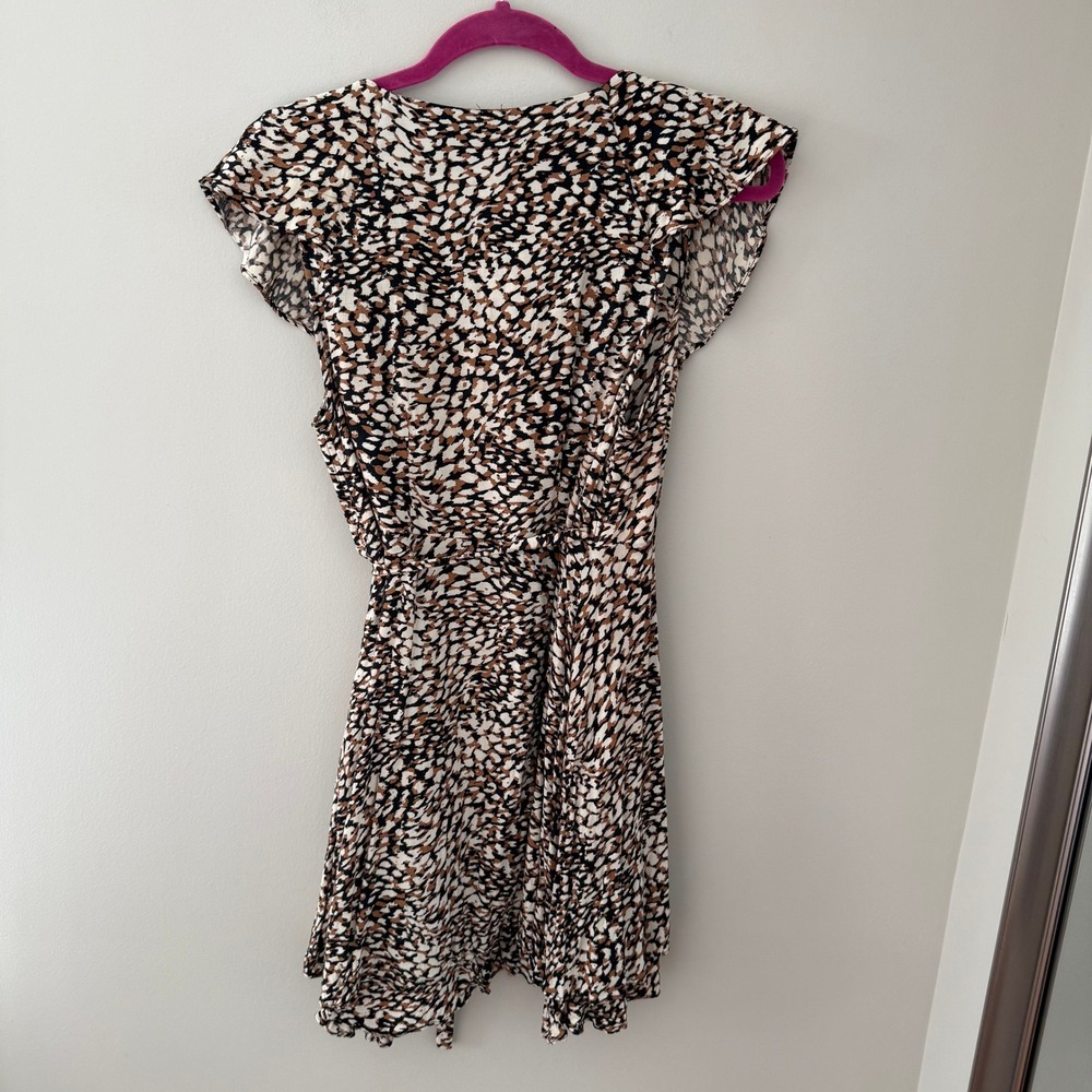 Free People Animal Print Wrap Mini Dress Flutter Sleeve Tie Waist - Picture 5 of 5